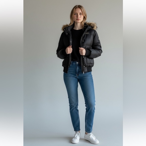 VINTAGE Baby Phat Black Puffer Jacket with Faux Fur Hood - Picture 4 of 9